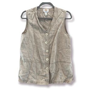 TALBOTS Linen Top Minimalist Sleeveless Button Down Small Petite